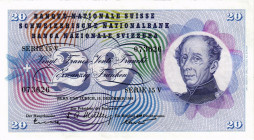 Schweiz / Switzerland Ausgaben der Schweizerischen Nationalbank ab 1907
 20 Franken 1958 Art. Institut Orell Füssli AG, Zürich. 155 X 85 mm. 5. Emiss...