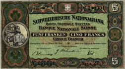 Schweiz / Switzerland Eidgenössische Staatskasse / Federal Treasury
 5 Franken 1944. 16.11 1944 Vorzüglich / Extremely fine.