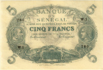 Sénégal
Banque du Sénégal 5 Francs 1874. Blue, Medallic head at left and right. Similar to French Colonial issues under law of 1901. Rv. Medallic hea...