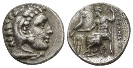 Kingdom of Macedon, Alexander III 'the Great' AR Drachm. Lampsakos, circa 328-323 BC. (4.2 Gr. 17mm.)
Head of Herakles right, wearing lion skin headdr...