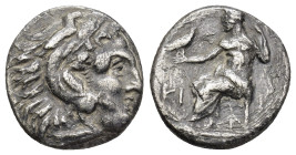 Kingdom of Macedon. Alexander III 'the Great' AR Drachm. Lampsakos, circa 310-301 BC. (3.7 Gr. 17mm.)
 Struck under Antigonos I Monophthalmos. 
Head o...