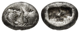 KINGS OF LYDIA. Kroisos, circa 560-546 BC. 1/3 Stater (3.5 Gr. 13mm.), Sardes.
 Confronted foreparts of a lion and a bull.
 Rev. Two incuse squares, o...