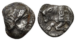 CARIA. Uncertain mint. Circa 380-340 BC. Diobol (1.4 Gr. 11mm) 
Male head to right, with moustache and curly beard. 
Rev. Forepart of bull to left.
