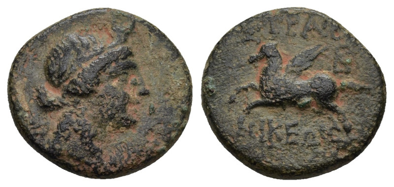 Caria, Stratonicaea, 1st century BC. AE (3 Gr. 16mm.). 
Head of Hecate right, we...
