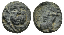Pisidia, Selge 2nd-1st century BC. AE. (3Gr. 13mm.)
Bearded head of Herakles three-quarter facing, wreathed with styrax, club to left 
Rev. Forepart o...