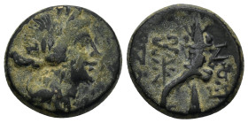PHRYGIA. Laodicea. Ae (19mm, 6.7 g) (Circa 133/88-67 BC). Obv: Diademed bust of Aphrodite right. Rev: ΛΑOΔΙKΕΩΝ. Filleted cornucopiae and filleted cad...