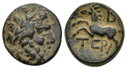 Pisidia, Termessus Major. civic issue. 1st century B.C. AE (16mm, 4.0 g). Laureate head of Zeus right / TEP, horse prancing left, ethnic beneath; B ab...