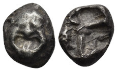 MYSIA. Parion. 5th century BC. Drachm (3.9 Gr. 14mm.) 
Facing gorgoneion with large ears and protruding tongue. 
Rev. Irregular pattern within quadrip...