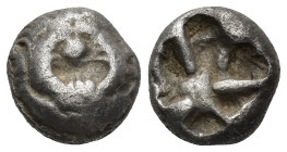 MYSIA. Parion. 5th century BC. Drachm (3.9 Gr. 13mm.) 
Facing gorgoneion with large ears and protruding tongue. 
Rev. Irregular pattern within quadrip...