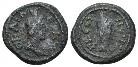 GALATIA. Pessinos. Circa 1st Century BC/1st Century AD. AE (3.3 Gr. 16mm.) 
 Turreted head of the Tyche-Kybele (Ilea) of Pessinos to right. 
Rev. ΠΕCC...