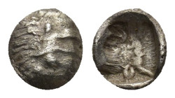 Caria, Uncertain, c. 5th century BC. AR Tetartemorion Confronted foreparts of bull. R/ Forepart of bull l., within incuse square. (0.15 Gr. 6mm.)