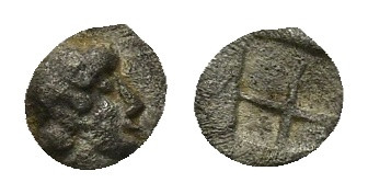 IONIA, Uncertain. Circa 480-450 BC. AR Tetartemorion (0.14 Gr. 5mm.). 
Helmeted ...