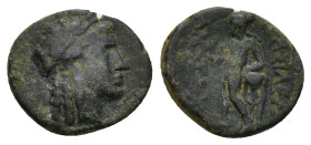 SELEUKID KINGDOM. Antiochos III Megas.(Circa 223-187 BC).AE. Sardes (3.6 Gr. 17mm)
Laureate head of Apollo right. 
Rev. Apollo standing left, examinin...