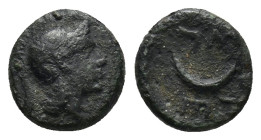 Troas, Sigeion 350 BC. AE (0.87 Gr. 9mm.) 
 Helmeted head of Athena r.ight 
 Rev. Crescent.