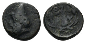 Troas, Birytis. 4th century BC. (1.7 Gr. 10mm. )
Head of Kabiros left, in pileus; star on either side of pileus 
Rev. B-I P-Y in two lines to left and...