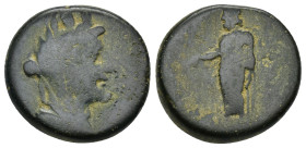 Phrygia, Synnada AE (9 Gr. 20mm.) . Circa 133 BC. 
Turreted and draped bust of Tyche to right 
Rev. Zeus standing facing, head to left, holding thunde...