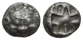 MYSIA. Parion. 5th century BC. Drachm (3.1 Gr. 11mm.) 
Facing gorgoneion with large ears and protruding tongue. 
Rev. Irregular pattern within quadrip...