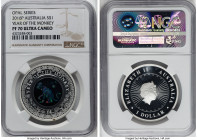 Elizabeth II silver Proof "Year of the Monkey" Dollar (1 oz) 2016-P PR70 Ultra Cameo NGC, KM-Unl. Opal series. Fit with opal-inlay in central design. ...