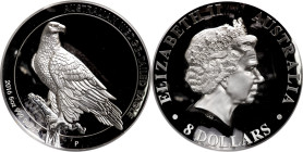 Elizabeth II silver Proof High Relief "Wedge-Tailed Eagle" 8 Dollars (5 oz) 2016-P UNC, Perth mint, KM2218. Accompanied by original case of issue and ...