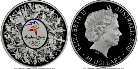 Elizabeth II silver Colorized Proof "Sydney Olympics" 30 Dollars (1 Kilo) 2000 PR69 Ultra Cameo NGC, Perth mint, KM520. Accompanied by original case o...