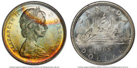 Pair of Certified silver Dollars PCGS, 1) Elizabeth II silver Dollar 1965 MS63 PCGS, Royal Canadian mint, KM64.1. Type 3 Large beads, blunt 5 2) Victo...