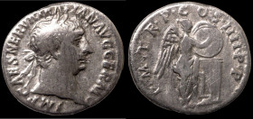 Trajan. (98-117 AD). Denar. (17mm, 2,85g) Rome. Obv: IMP CAES NERVA TRAIAN AVG GERM. laureate bust of Trajan right. Rev: MM TRP COS IIII PP. Victoria ...