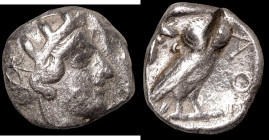 (454-404 BC). AR Tetradrachm. (23mm, 16,63g) Attika. Obv: head of Athena Parthenos. Rev: owl right, olive branch and crescent.