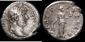 Hadrian. (136 AD). Denar. (17mm, 3,33g) Rome. Obv: HADRIANVS AVG COS III P P. laureate bust of Hadrian right. Rev: FIDES PUBLICA. Fides standing right...