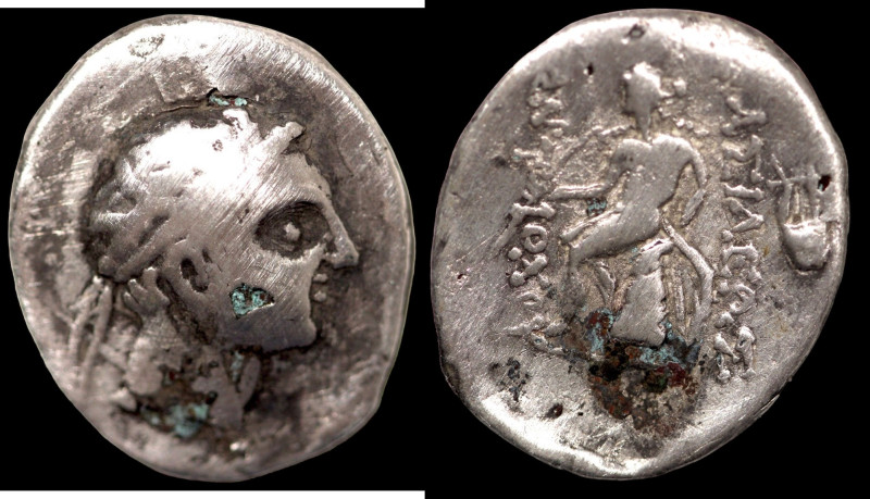 Demetrios I. Soter. (162-150 BC) AR Drachm. (20mm, 3,67g) Antioch. Obv: head to ...