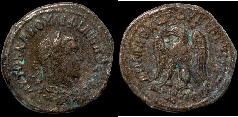 Philip II. (247 AD). Billon Tetradrachm. (26mm, 9,60g) Antioch. Obv: laureate bu...