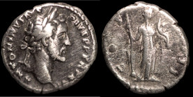 Antonius Pius. (163-164 AD). Denar. (17mm, 3,16g) Rome. Obv: ANTONINVS AVG PIVS P P TR P XVIII. laureate bust of Antonius Pius right. Rev: COS IIII. F...