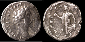 Marcus Aurelius. (161-180 AD). Denar. (16mm, 2,91g). Obv: laureate bust of Marcus Aurelius right. Rev: Diana walking left(?).