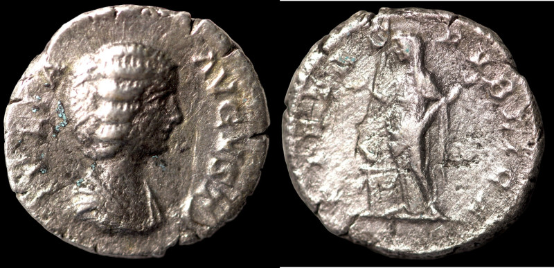 Julia Domna. (203 AD). Denar. (17mm, 3,28g) Rome. Obv: IVLIA AVGVSTA. draped bus...
