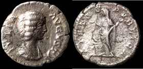 Julia Domna. (203 AD). Denar. (17mm, 3,28g) Rome. Obv: IVLIA AVGVSTA. draped bust of Julia Domna right. Rev: PIETAS PVBLICA. Pietas standing left.