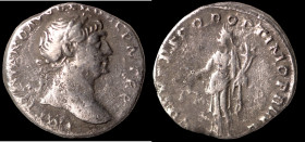 Trajan. (103-111 AD). Denar. (16mm, 3,13g) Rome. Obv: IMP TRAIANO AVG GER DAC P M TR P. laureate bust of Trajan right. Rev: COS V P P SPQR OPTIMO PRIN...