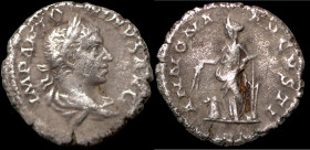 Elagabal. (219-220 AD). Denar. (18mm, 1,89g) Rome. Obv: IMP ANTONINVS AVG. laureate bust of Elagabal right. Rev: ANNONA AVGVSTI. Annona standing left ...