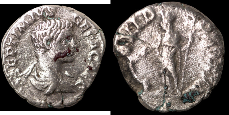 Geta. (198-209 AD). Denar. (18mm, 2,58g). Obv: laureate bust of Geta right.