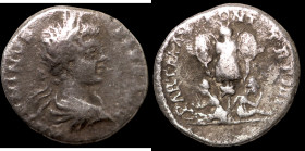 Caracalla. (201 AD). Denar. (17mm, 2,68g) Rome. Obv: ANTONINVS PIVS AVG. laureate bust of Caracalla right. Rev: PART MAX PONT TRP IIII. two captives s...