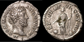 Commodus. (181-182 AD). Denar. (18mm, 3,10g) Rome. Obv: M COMMODVS ANTONINVS AVG. laureate bust of Commodus right. Rev: TR P VI IMP IIII COS III PP. P...