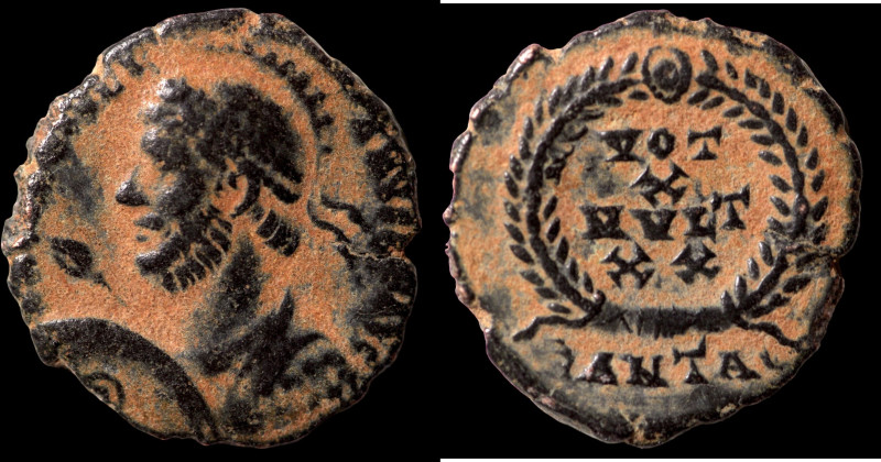 Julianus II. Apostata. (361-363 AD). Æ Follis. (19mm, 2,62g) Antioch. Obv: D N F...