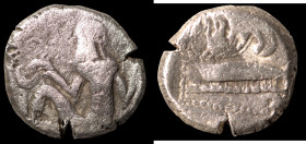 (380-350 BC). AR Third Stater. (13mm, 3,16g) Arados. Obv: sitting marine deity left. Rev: galley right waves below.