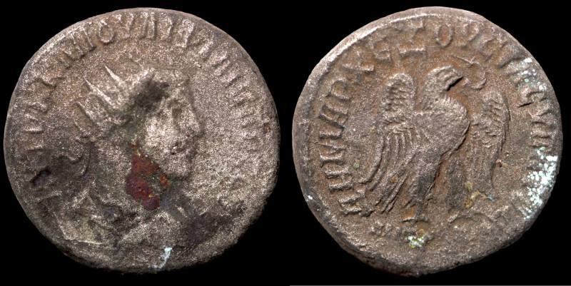 Philip II. (247 AD). Billon Tetradrachm. (24mm, 10,48g) Antioch. Obv: laureate b...