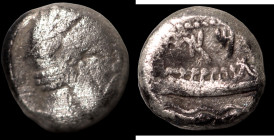 (380-350 BC). AR Third Stater. (11mm, 3,18g) Arados. Obv: laureate head of marine deity right. Rev: galley right waves below.