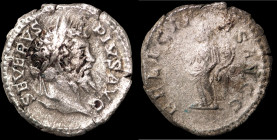 Septimius Severus. (202-210 AD). Denar. (18mm, 3,09g) Rome. Obv: SEVERVS PIVS AVG. laureate bust of Septimius Severus right. Rev: FELICITAS AVGG. Feli...