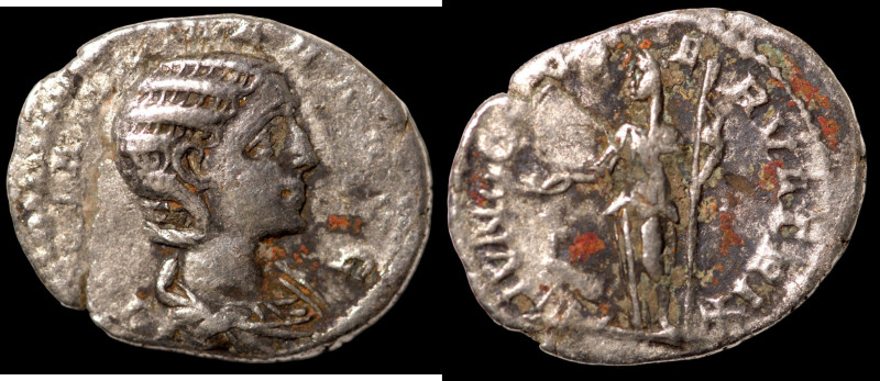 Julia Mamaea. (235 AD). Denar. (17mm, 2,69g) Rome. Obv: IVLIA MAMAEA AVG. draped...