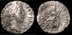 Commodus. (192 AD). Denar. (16mm, 1,61g) Rome. Obv: L AEL AVTEL COMM AVG P FEL. laureate bust of Commodus right. Rev: PM TRP XVII IMP VIII COS VII PP....