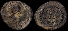 Julianus II. Apostata. (361-363 AD). Æ Follis. (17mm, 1,64g) Antioch. Obv: D N FL CL IVLIANVS P F AVG. diademed, helmeted and armed bust left. Rev: VO...