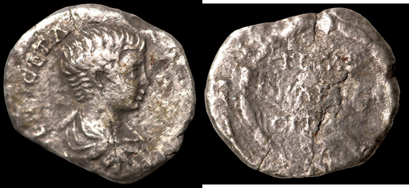Geta. (198-209 AD). Denar. (17mm, 1,93g). Obv: draped bust of Geta right. Rev: w...