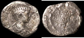 Geta. (198-209 AD). Denar. (17mm, 1,93g). Obv: draped bust of Geta right. Rev: wreath.