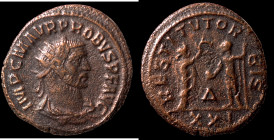 Probus. (276-282 AD). Æ Antoninian. (21mm, 3,39g) Antioch. Obv: IMP C M AVR PROBVS P F AVG. radiate cuirassed bust of Probus right. Rev: RESTITVT ORBI...